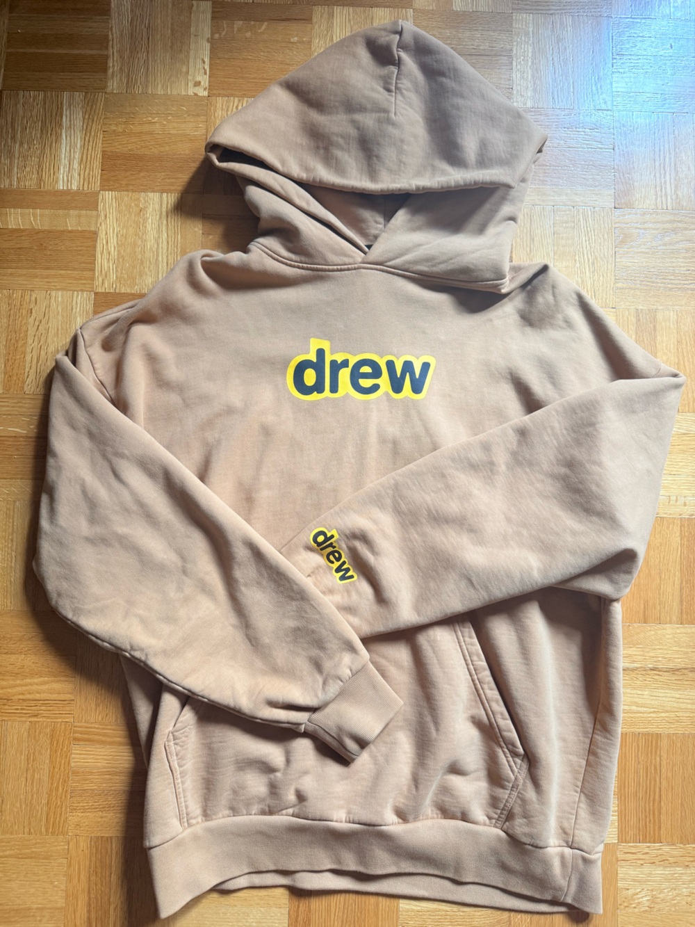 drew house Men's Beige Hoodie with Yellow Logo